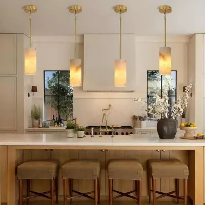 Modern Hand Carved Alabaster Cylinder Pendant Light Modern Hand Carved Alabaster Cylinder Pendant Light