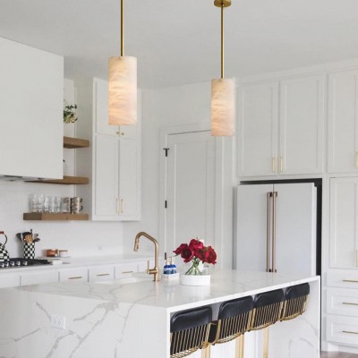 Modern Hand Carved Alabaster Cylinder Pendant Light Modern Hand Carved Alabaster Cylinder Pendant Light