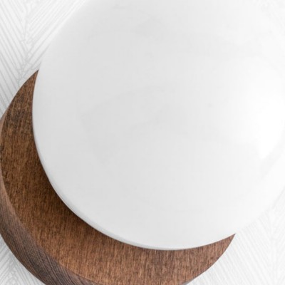 Grenney Minimalist Opal Globe Wood Wall Light Grenney Minimalist Opal Globe Wood Wall Light