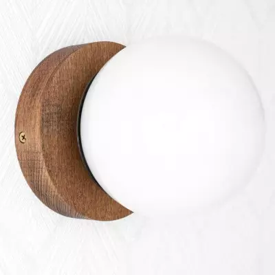 Grenney Minimalist Opal Globe Wood Wall Light Grenney Minimalist Opal Globe Wood Wall Light