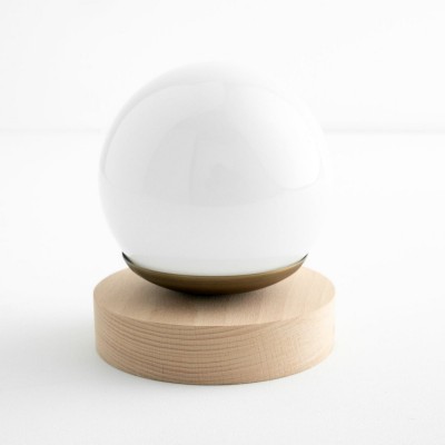 Grenney Minimalist Opal Globe Wood Wall Light Grenney Minimalist Opal Globe Wood Wall Light