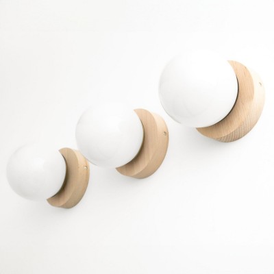 Grenney Minimalist Opal Globe Wood Wall Light Grenney Minimalist Opal Globe Wood Wall Light