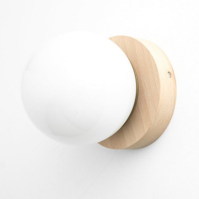 Grenney Minimalist Opal Globe Wood Wall Light Grenney Minimalist Opal Globe Wood Wall Light