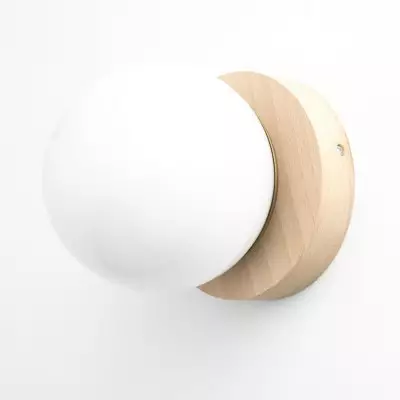 Grenney Minimalist Opal Globe Wood Wall Light Grenney Minimalist Opal Globe Wood Wall Light