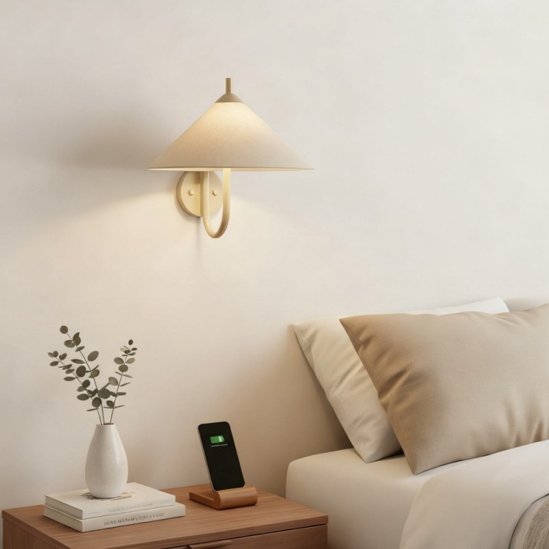 Rhodes Minimalist Linen Fabric Cone Wall Light