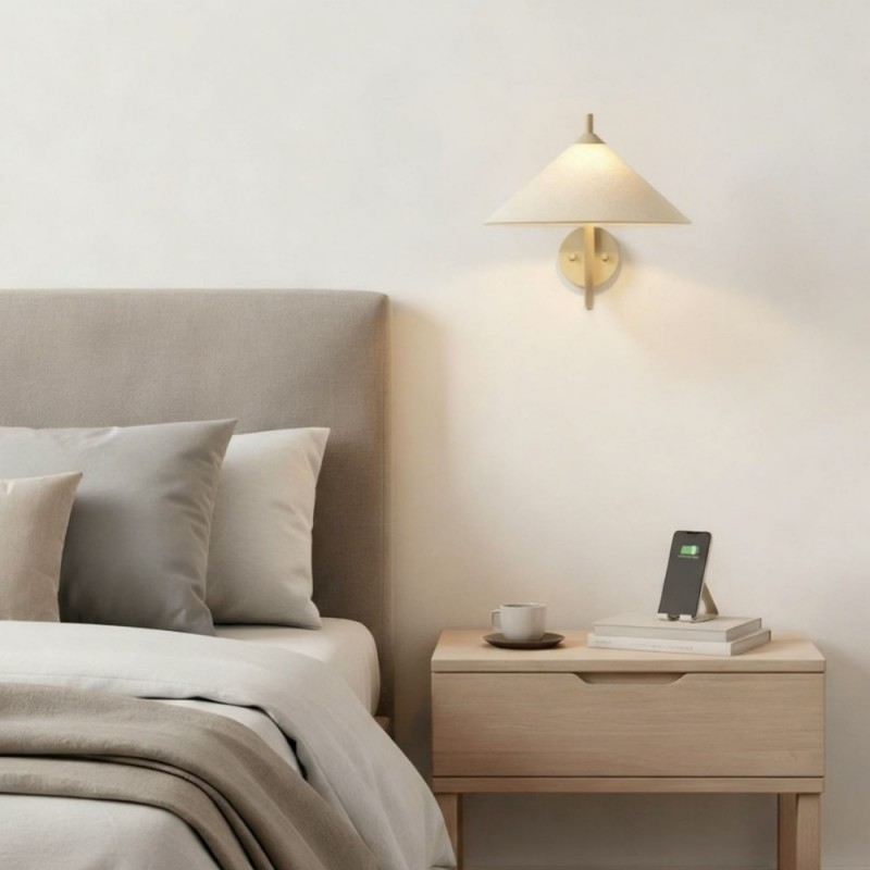 Rhodes Minimalist Linen Fabric Cone Wall Light