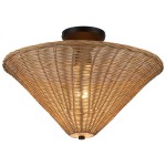 Martin Minimalist Natural Cone Rattan Semi-Flush Mount Ceiling Light