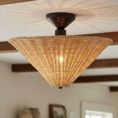 Martin Minimalist Natural Cone Rattan Semi-Flush Mount Ceiling Light Martin Minimalist Natural Cone Rattan Semi-Flush Mount Ceiling Light