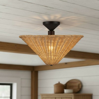 Martin Minimalist Natural Cone Rattan Semi-Flush Mount Ceiling Light Martin Minimalist Natural Cone Rattan Semi-Flush Mount Ceiling Light