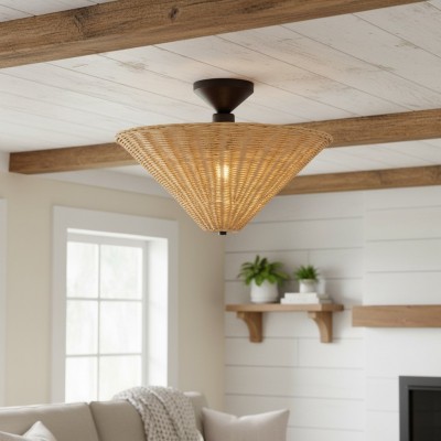 Martin Minimalist Natural Cone Rattan Semi-Flush Mount Ceiling Light Martin Minimalist Natural Cone Rattan Semi-Flush Mount Ceiling Light