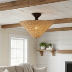 Martin Minimalist Natural Cone Rattan Semi-Flush Mount Ceiling Light