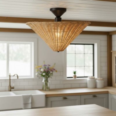 Martin Minimalist Natural Cone Rattan Semi-Flush Mount Ceiling Light Martin Minimalist Natural Cone Rattan Semi-Flush Mount Ceiling Light