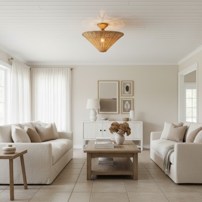 Martin Minimalist Natural Cone Rattan Semi-Flush Mount Ceiling Light Martin Minimalist Natural Cone Rattan Semi-Flush Mount Ceiling Light