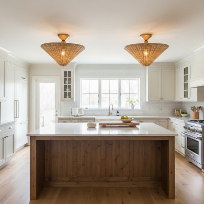 Martin Minimalist Natural Cone Rattan Semi-Flush Mount Ceiling Light Martin Minimalist Natural Cone Rattan Semi-Flush Mount Ceiling Light