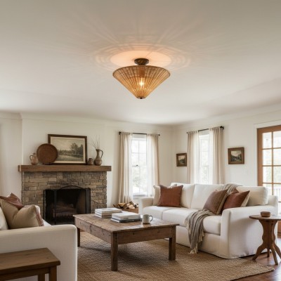 Martin Minimalist Natural Cone Rattan Semi-Flush Mount Ceiling Light Martin Minimalist Natural Cone Rattan Semi-Flush Mount Ceiling Light