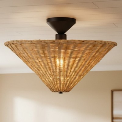 Martin Minimalist Natural Cone Rattan Semi-Flush Mount Ceiling Light Martin Minimalist Natural Cone Rattan Semi-Flush Mount Ceiling Light