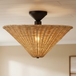 Martin Minimalist Natural Cone Rattan Semi-Flush Mount Ceiling Light