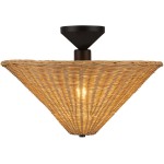 Martin Minimalist Natural Cone Rattan Semi-Flush Mount Ceiling Light