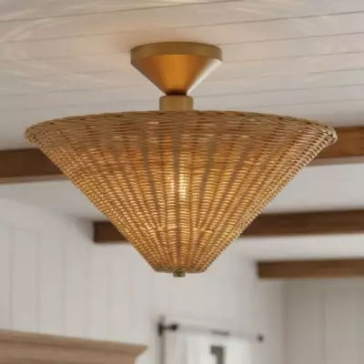 Martin Minimalist Natural Cone Rattan Semi-Flush Mount Ceiling Light Martin Minimalist Natural Cone Rattan Semi-Flush Mount Ceiling Light