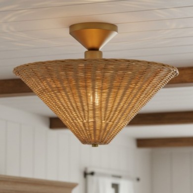 Martin Minimalist Natural Cone Rattan Semi-Flush Mount Ceiling Light
