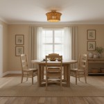 Martin Minimalist Natural Hat Shade Rattan Semi-Flush Mount Ceiling Light