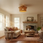 Martin Minimalist Natural Hat Shade Rattan Semi-Flush Mount Ceiling Light