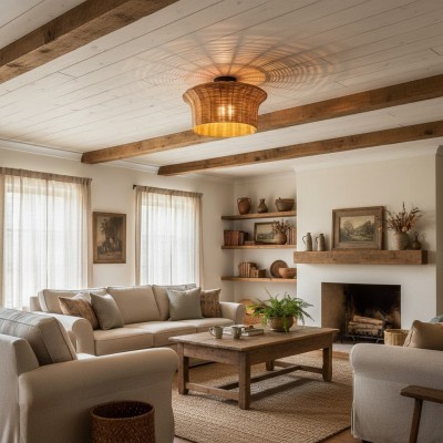 Martin Minimalist Natural Hat Shade Rattan Semi-Flush Mount Ceiling Light Martin Minimalist Natural Hat Shade Rattan Semi-Flush Mount Ceiling Light