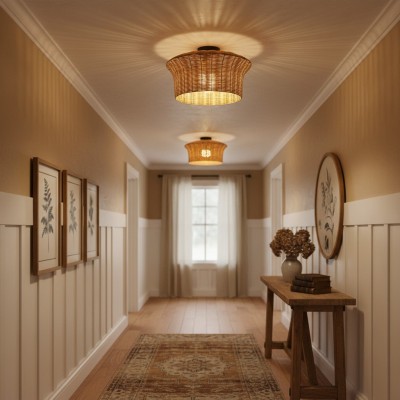 Martin Minimalist Natural Hat Shade Rattan Semi-Flush Mount Ceiling Light Martin Minimalist Natural Hat Shade Rattan Semi-Flush Mount Ceiling Light