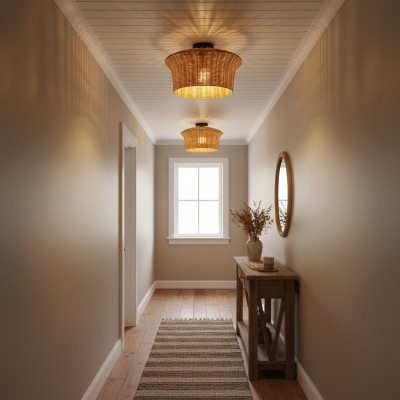 Martin Minimalist Natural Hat Shade Rattan Semi-Flush Mount Ceiling Light Martin Minimalist Natural Hat Shade Rattan Semi-Flush Mount Ceiling Light