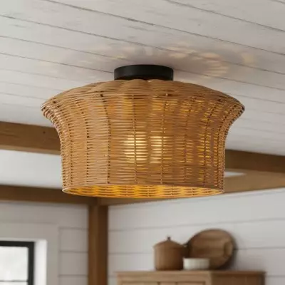 Martin Minimalist Natural Hat Shade Rattan Semi-Flush Mount Ceiling Light Martin Minimalist Natural Hat Shade Rattan Semi-Flush Mount Ceiling Light