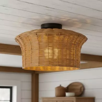 Martin Minimalist Natural Hat Shade Rattan Semi-Flush Mount Ceiling Light Martin Minimalist Natural Hat Shade Rattan Semi-Flush Mount Ceiling Light