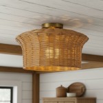 Martin Minimalist Natural Hat Shade Rattan Semi-Flush Mount Ceiling Light