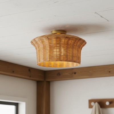 Martin Minimalist Natural Hat Shade Rattan Semi-Flush Mount Ceiling Light Martin Minimalist Natural Hat Shade Rattan Semi-Flush Mount Ceiling Light