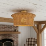 Martin Minimalist Natural Hat Shade Rattan Semi-Flush Mount Ceiling Light