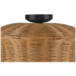 Martin Minimalist Natural Hat Shade Rattan Semi-Flush Mount Ceiling Light