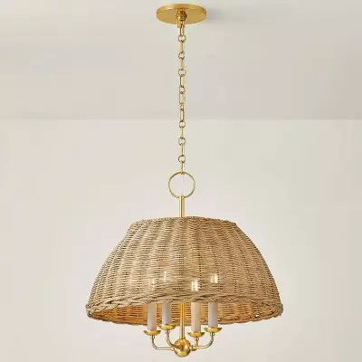 Margaret Minimalist Natural 4-Light Dome Rattan Brass Pendant Light Margaret Minimalist Natural 4-Light Dome Rattan Brass Pendant Light