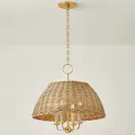 Margaret Minimalist Natural 4-Light Dome Rattan Brass Pendant Light Margaret Minimalist Natural 4-Light Dome Rattan Brass Pendant Light