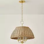 Margaret Minimalist Natural 4-Light Dome Rattan Brass Pendant Light Margaret Minimalist Natural 4-Light Dome Rattan Brass Pendant Light