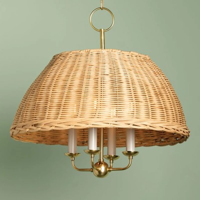 Margaret Minimalist Natural 4-Light Dome Rattan Brass Pendant Light Margaret Minimalist Natural 4-Light Dome Rattan Brass Pendant Light