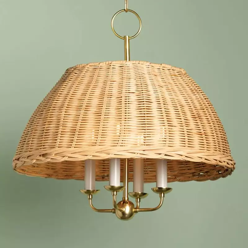 Margaret Minimalist Natural 4-Light Dome Rattan Brass Pendant Light Margaret Minimalist Natural 4-Light Dome Rattan Brass Pendant Light