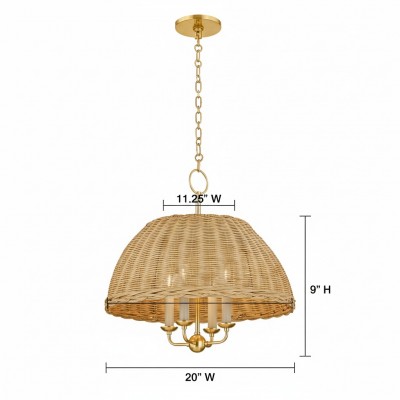 Margaret Minimalist Natural 4-Light Dome Rattan Brass Pendant Light Margaret Minimalist Natural 4-Light Dome Rattan Brass Pendant Light