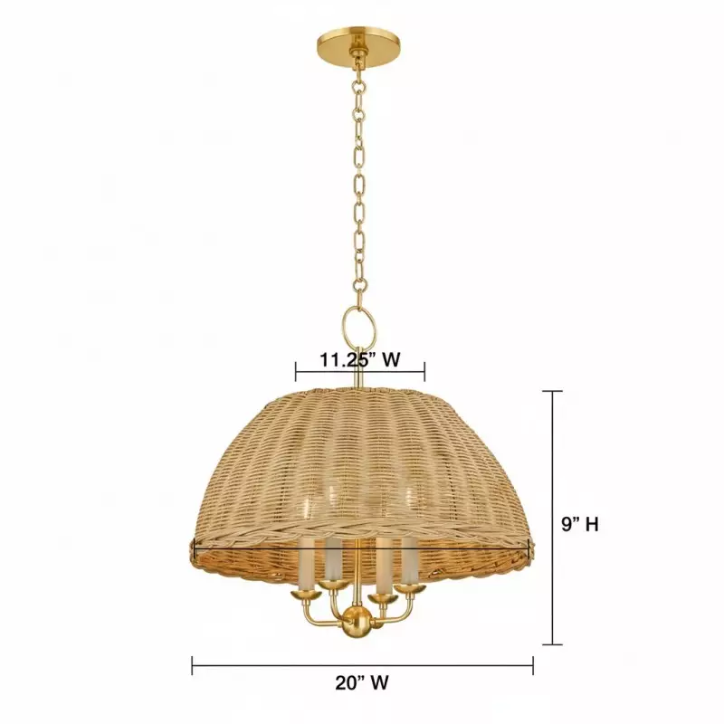 Margaret Minimalist Natural 4-Light Dome Rattan Brass Pendant Light Margaret Minimalist Natural 4-Light Dome Rattan Brass Pendant Light