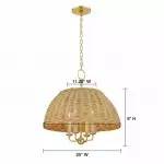 Margaret Minimalist Natural 4-Light Dome Rattan Brass Pendant Light Margaret Minimalist Natural 4-Light Dome Rattan Brass Pendant Light