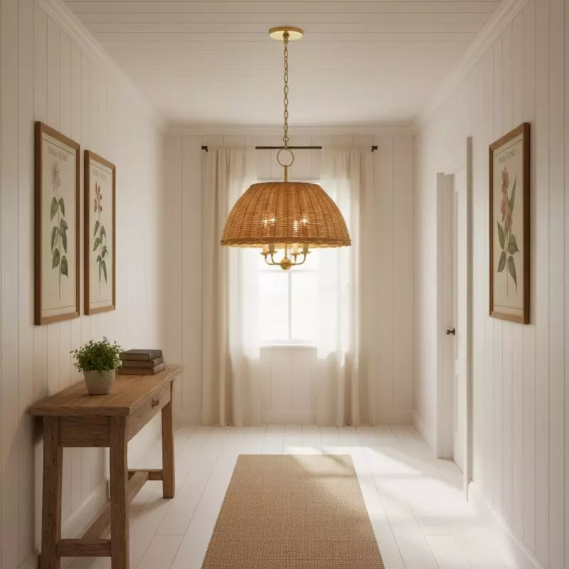 Margaret Minimalist Natural 4-Light Dome Rattan Brass Pendant Light Margaret Minimalist Natural 4-Light Dome Rattan Brass Pendant Light