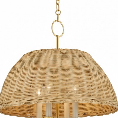 Margaret Minimalist Natural 4-Light Dome Rattan Brass Pendant Light Margaret Minimalist Natural 4-Light Dome Rattan Brass Pendant Light