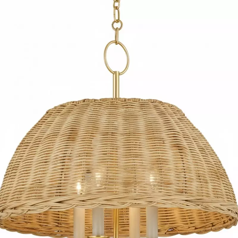 Margaret Minimalist Natural 4-Light Dome Rattan Brass Pendant Light Margaret Minimalist Natural 4-Light Dome Rattan Brass Pendant Light
