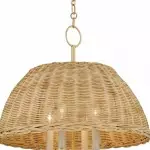 Margaret Minimalist Natural 4-Light Dome Rattan Brass Pendant Light Margaret Minimalist Natural 4-Light Dome Rattan Brass Pendant Light