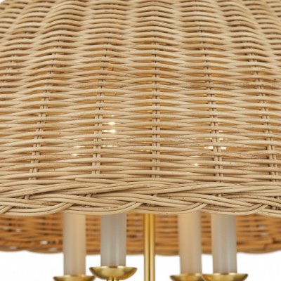 Margaret Minimalist Natural 4-Light Dome Rattan Brass Pendant Light Margaret Minimalist Natural 4-Light Dome Rattan Brass Pendant Light