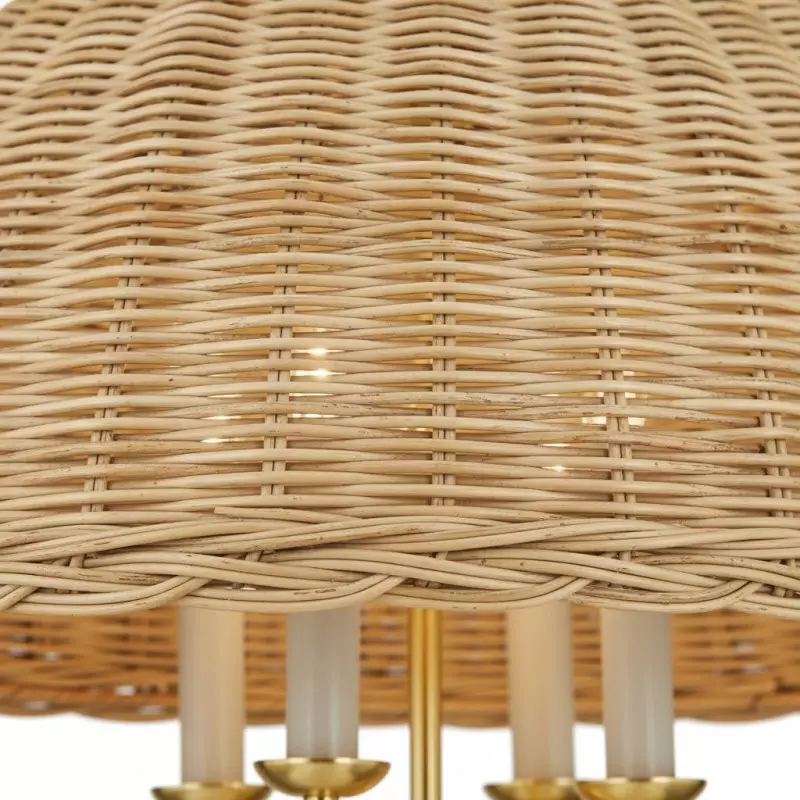 Margaret Minimalist Natural 4-Light Dome Rattan Brass Pendant Light Margaret Minimalist Natural 4-Light Dome Rattan Brass Pendant Light