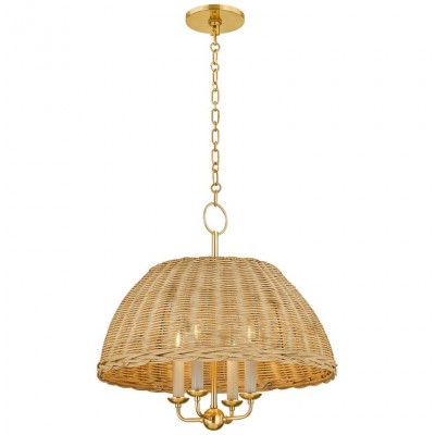 Margaret Minimalist Natural 4-Light Dome Rattan Brass Pendant Light Margaret Minimalist Natural 4-Light Dome Rattan Brass Pendant Light